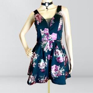 Crystal Doll Floral Metallic Fit & Flare Dress